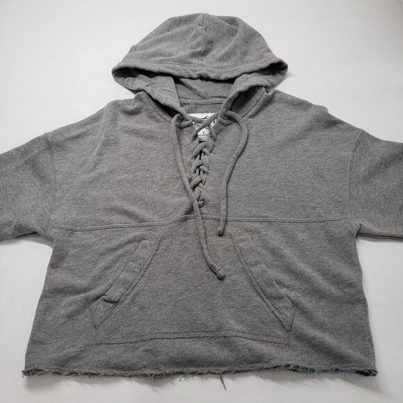 Hollister Cropped Hoodie Womens Small Gray Lace Up Casual Loungewear Pilates - Picture 12 of 14